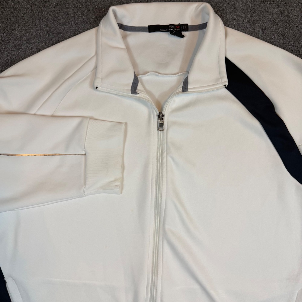 RLX Ralph Lauren Mens XL White Full Zip Track Jacket Black Stripe Golf Athletic